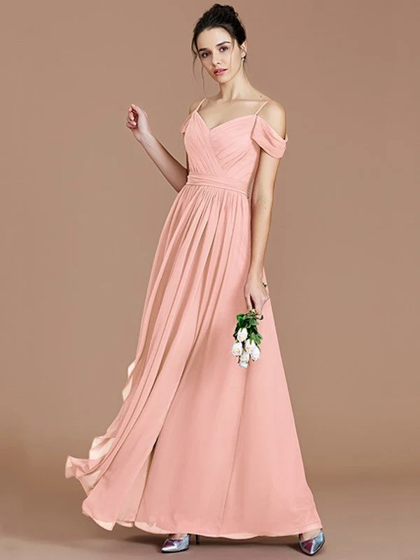 Charming Off-the-Shoulder Sleeveless Ruched Chiffon Bridesmaid Dresses - Image 27