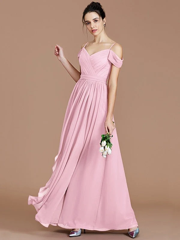 Charming Off-the-Shoulder Sleeveless Ruched Chiffon Bridesmaid Dresses - Image 28