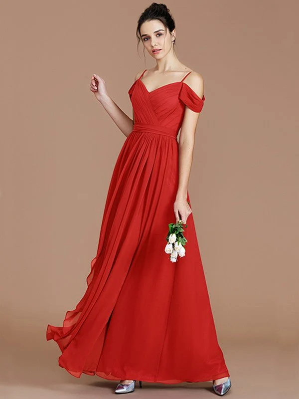 Charming Off-the-Shoulder Sleeveless Ruched Chiffon Bridesmaid Dresses - Image 29