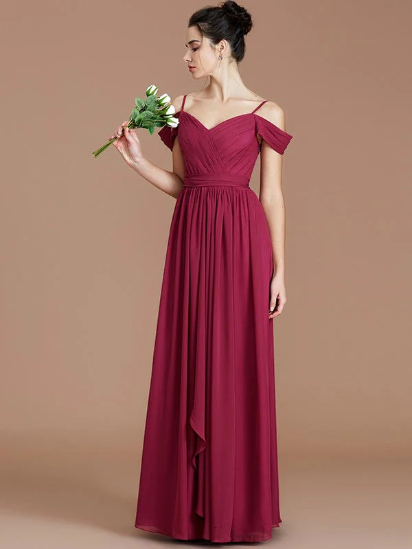 Charming Off-the-Shoulder Sleeveless Ruched Chiffon Bridesmaid Dresses - Image 3