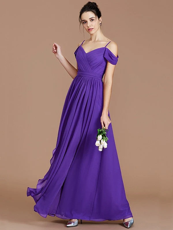 Charming Off-the-Shoulder Sleeveless Ruched Chiffon Bridesmaid Dresses - Image 30