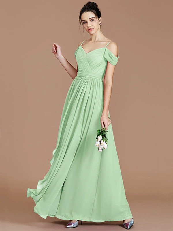 Charming Off-the-Shoulder Sleeveless Ruched Chiffon Bridesmaid Dresses - Image 32