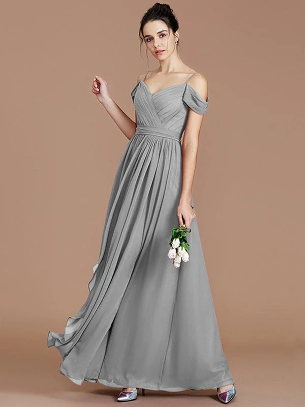 Charming Off-the-Shoulder Sleeveless Ruched Chiffon Bridesmaid Dresses - Image 33