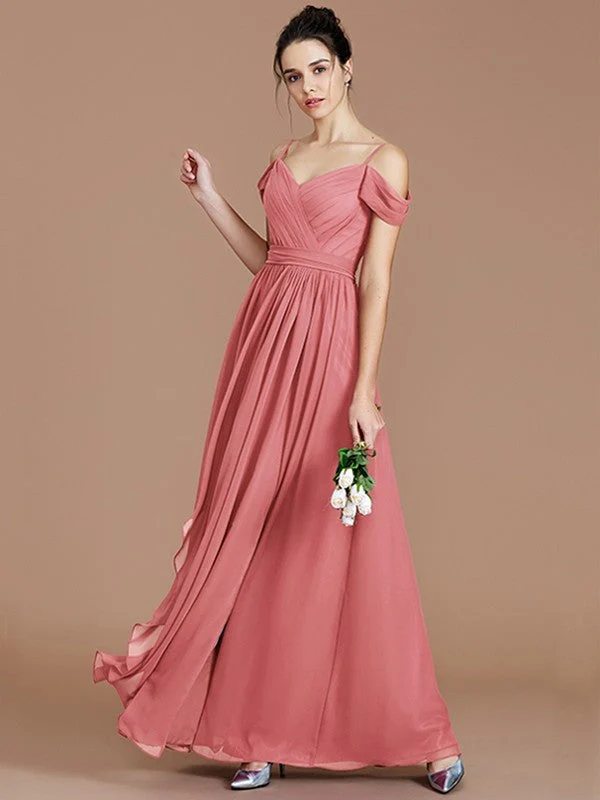 Charming Off-the-Shoulder Sleeveless Ruched Chiffon Bridesmaid Dresses - Image 34