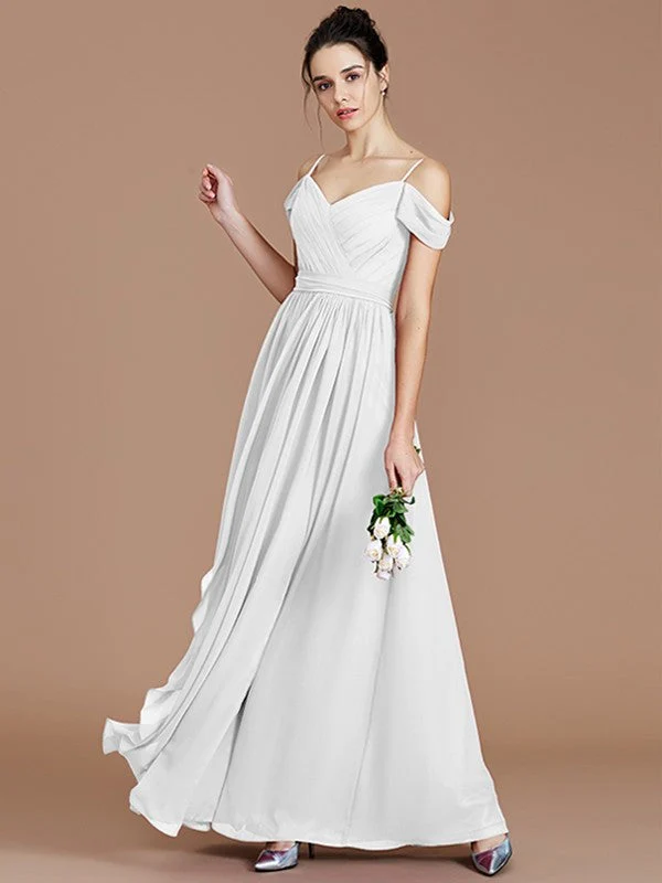 Charming Off-the-Shoulder Sleeveless Ruched Chiffon Bridesmaid Dresses - Image 35