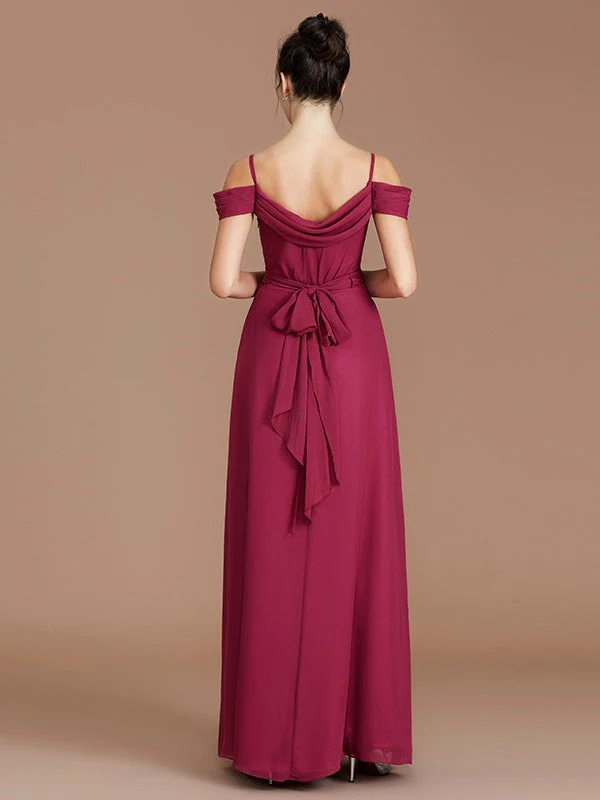 Charming Off-the-Shoulder Sleeveless Ruched Chiffon Bridesmaid Dresses - Image 36