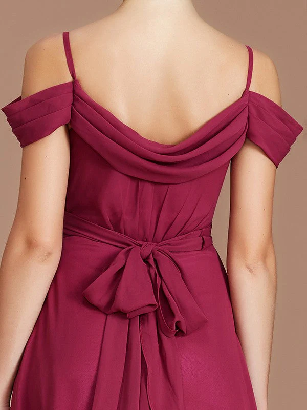 Charming Off-the-Shoulder Sleeveless Ruched Chiffon Bridesmaid Dresses - Image 4