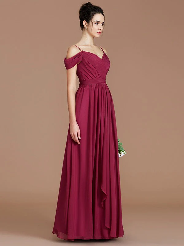 Charming Off-the-Shoulder Sleeveless Ruched Chiffon Bridesmaid Dresses - Image 5