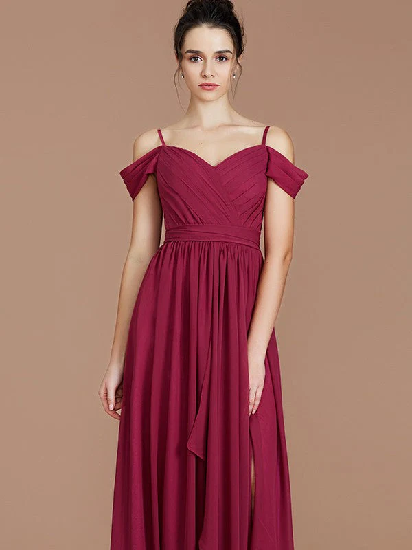 Charming Off-the-Shoulder Sleeveless Ruched Chiffon Bridesmaid Dresses - Image 7