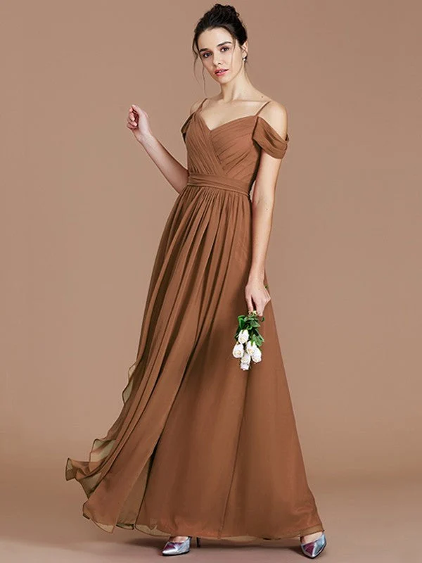 Charming Off-the-Shoulder Sleeveless Ruched Chiffon Bridesmaid Dresses - Image 9