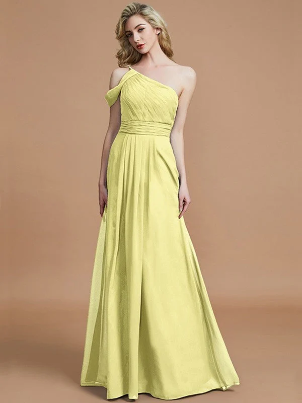 Charming One Shoulder Chiffon Sleeveless Bridesmaid Dresses - Image 10