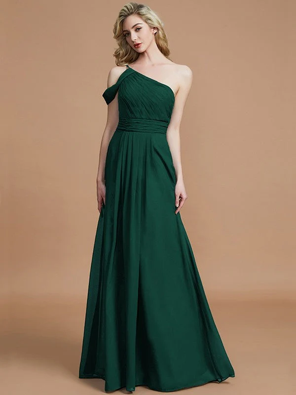 Charming One Shoulder Chiffon Sleeveless Bridesmaid Dresses - Image 11