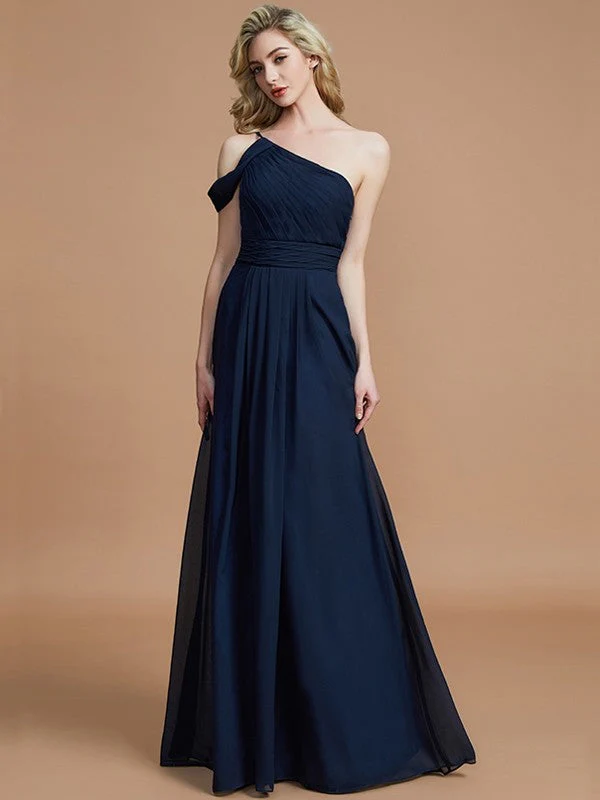 Charming One Shoulder Chiffon Sleeveless Bridesmaid Dresses - Image 12