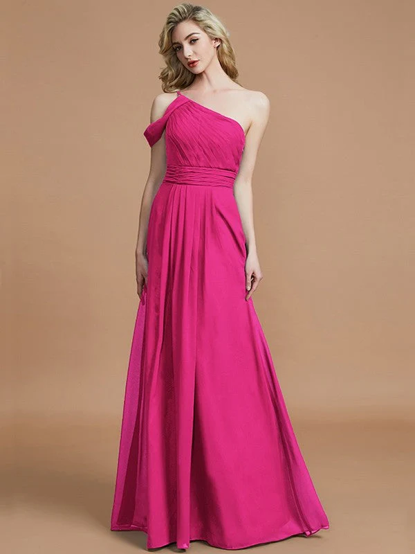 Charming One Shoulder Chiffon Sleeveless Bridesmaid Dresses - Image 13