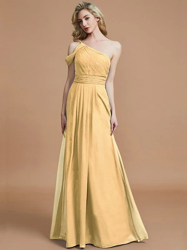 Charming One Shoulder Chiffon Sleeveless Bridesmaid Dresses - Image 14