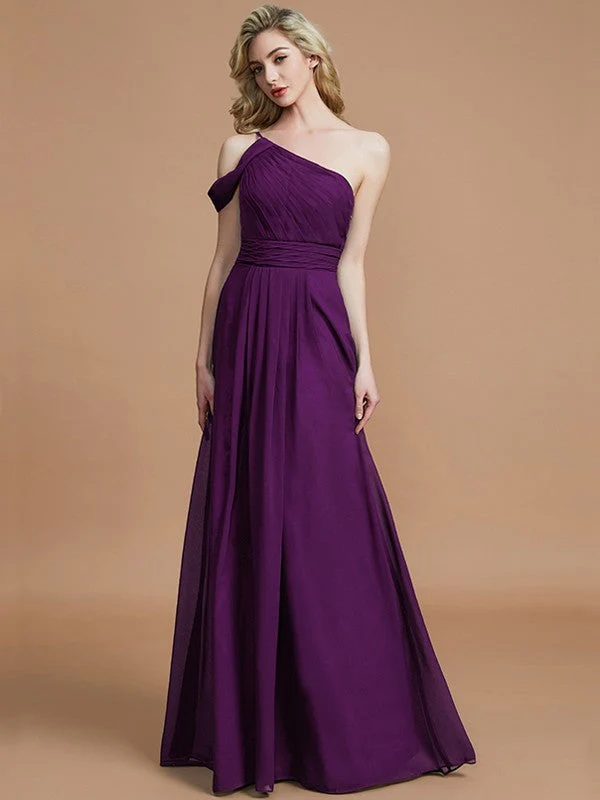 Charming One Shoulder Chiffon Sleeveless Bridesmaid Dresses - Image 15