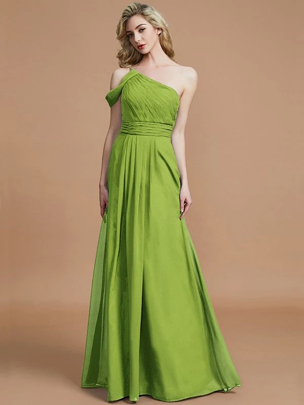 Charming One Shoulder Chiffon Sleeveless Bridesmaid Dresses - Image 16