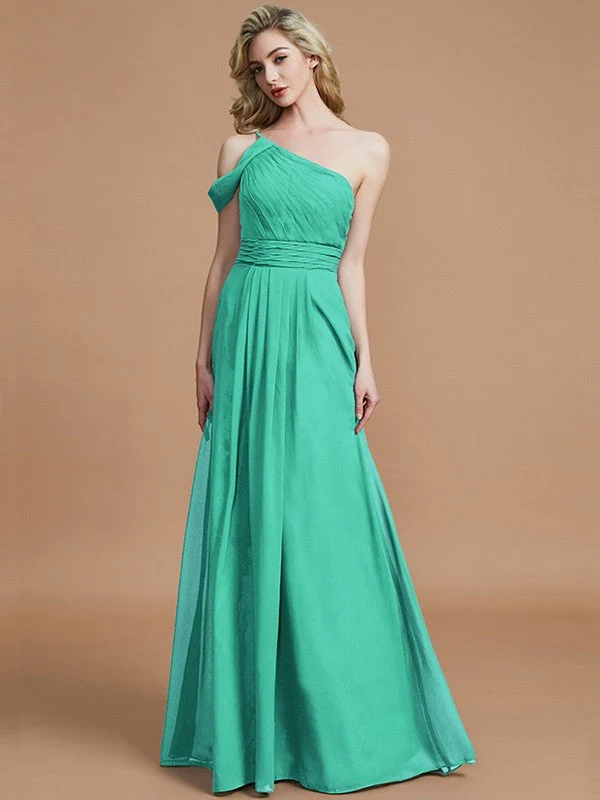 Charming One Shoulder Chiffon Sleeveless Bridesmaid Dresses - Image 17