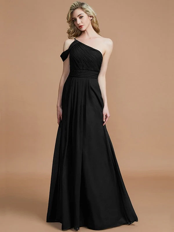 Charming One Shoulder Chiffon Sleeveless Bridesmaid Dresses - Image 18