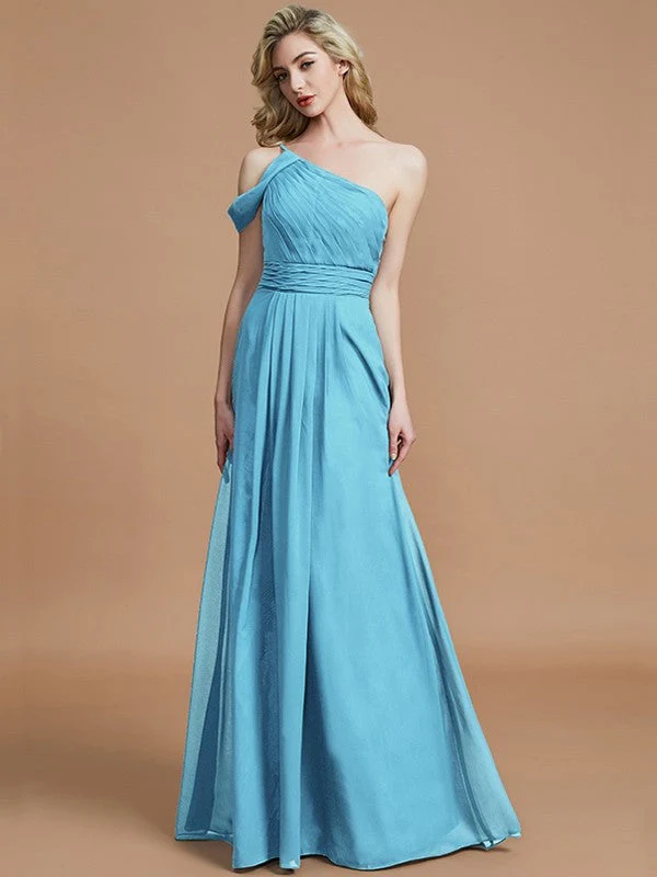 Charming One Shoulder Chiffon Sleeveless Bridesmaid Dresses - Image 19
