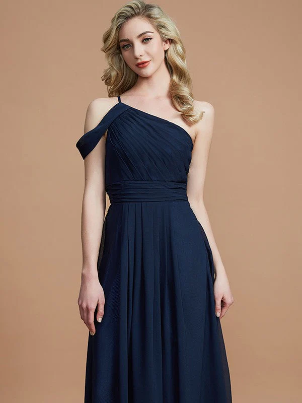 Charming One Shoulder Chiffon Sleeveless Bridesmaid Dresses - Image 2