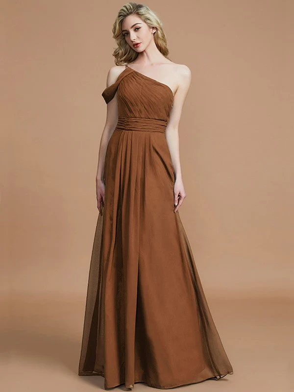 Charming One Shoulder Chiffon Sleeveless Bridesmaid Dresses - Image 20