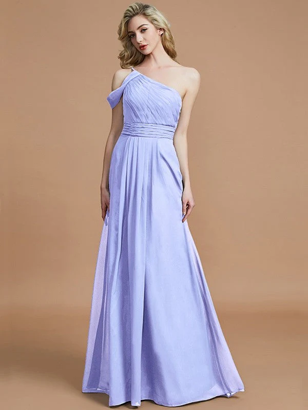 Charming One Shoulder Chiffon Sleeveless Bridesmaid Dresses - Image 21