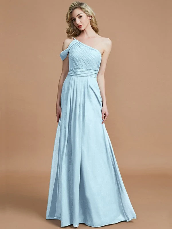 Charming One Shoulder Chiffon Sleeveless Bridesmaid Dresses - Image 23