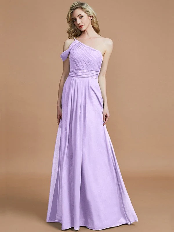 Charming One Shoulder Chiffon Sleeveless Bridesmaid Dresses - Image 24