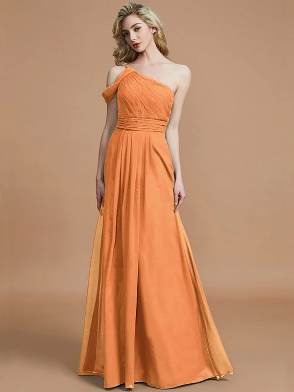 Charming One Shoulder Chiffon Sleeveless Bridesmaid Dresses - Image 25