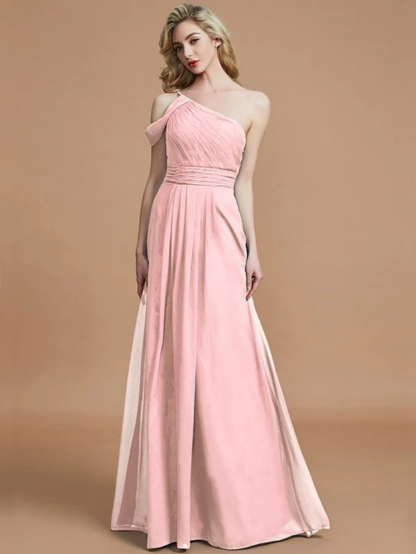 Charming One Shoulder Chiffon Sleeveless Bridesmaid Dresses - Image 26