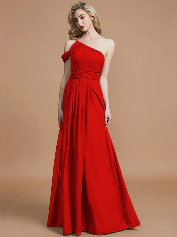Charming One Shoulder Chiffon Sleeveless Bridesmaid Dresses - Image 27