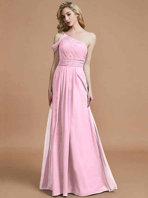 Charming One Shoulder Chiffon Sleeveless Bridesmaid Dresses - Image 28