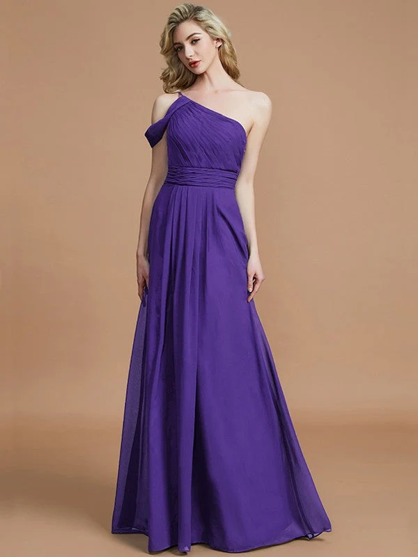 Charming One Shoulder Chiffon Sleeveless Bridesmaid Dresses - Image 29