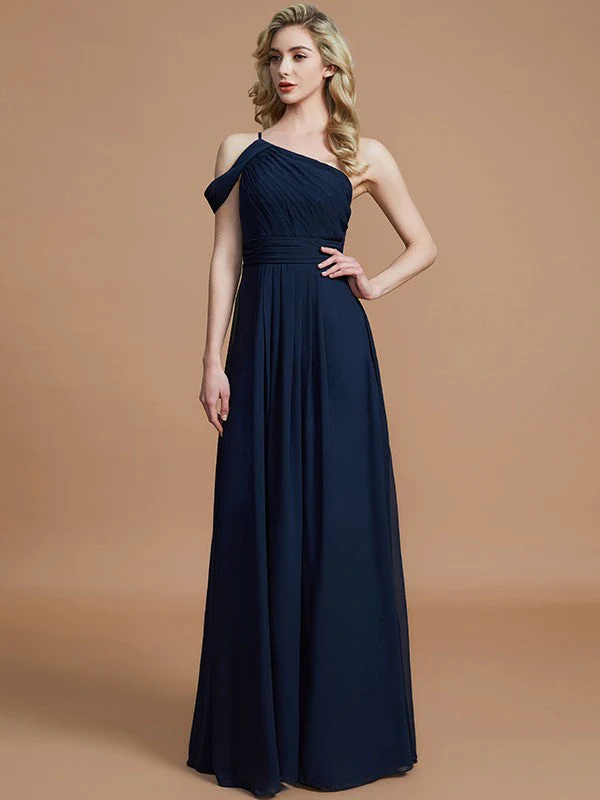 Charming One Shoulder Chiffon Sleeveless Bridesmaid Dresses - Image 3