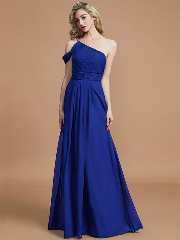 Charming One Shoulder Chiffon Sleeveless Bridesmaid Dresses - Image 30