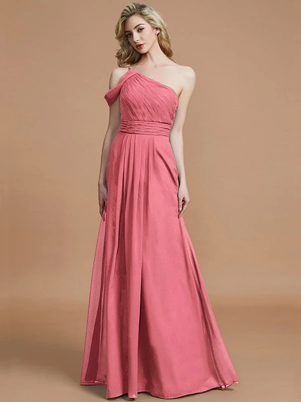 Charming One Shoulder Chiffon Sleeveless Bridesmaid Dresses - Image 32