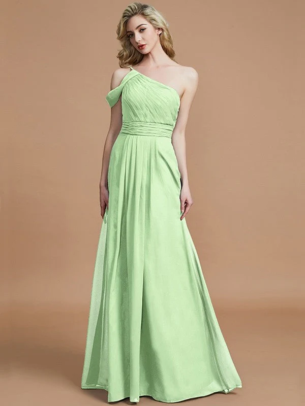 Charming One Shoulder Chiffon Sleeveless Bridesmaid Dresses - Image 33