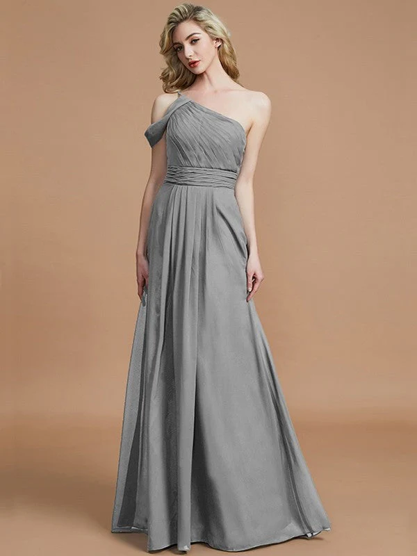 Charming One Shoulder Chiffon Sleeveless Bridesmaid Dresses - Image 34