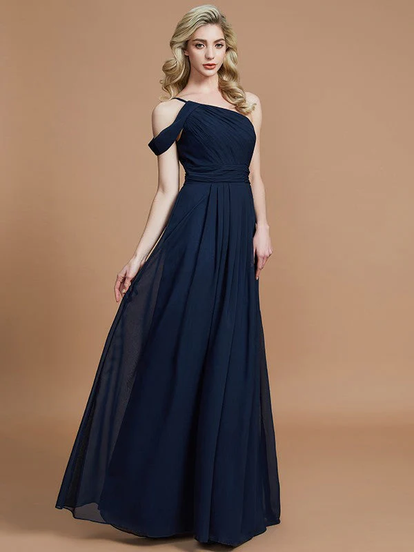 Charming One Shoulder Chiffon Sleeveless Bridesmaid Dresses - Image 4