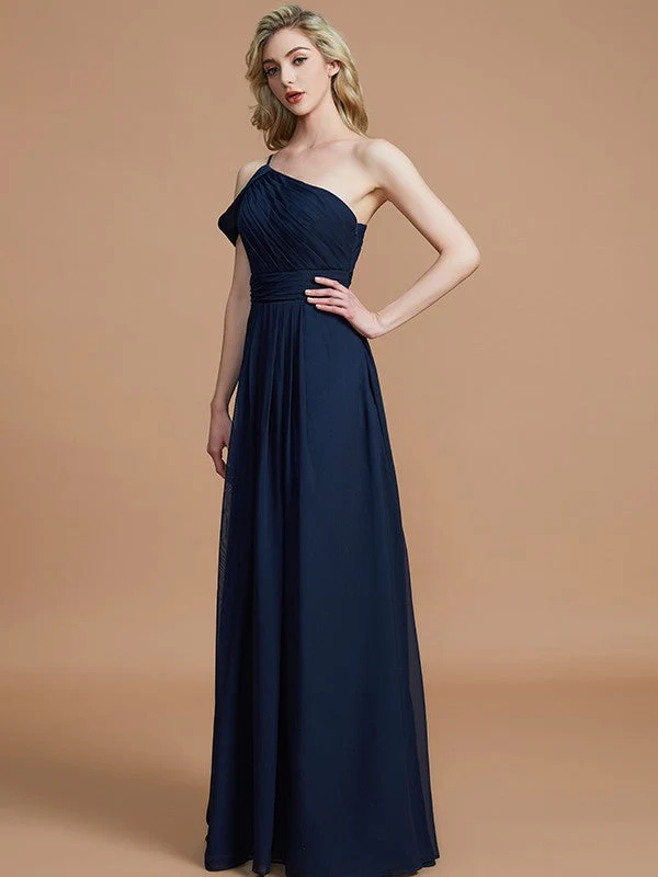 Charming One Shoulder Chiffon Sleeveless Bridesmaid Dresses - Image 5