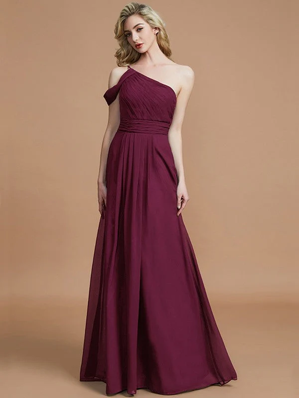 Charming One Shoulder Chiffon Sleeveless Bridesmaid Dresses - Image 7