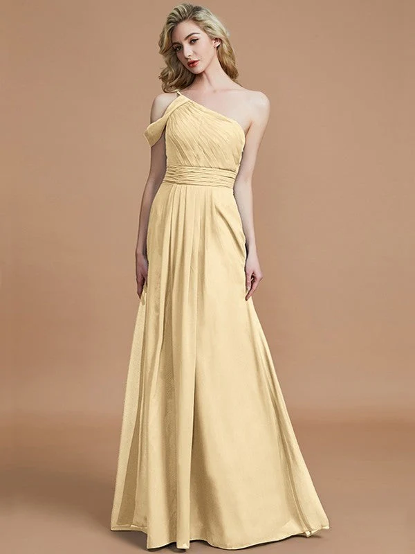 Charming One Shoulder Chiffon Sleeveless Bridesmaid Dresses - Image 8