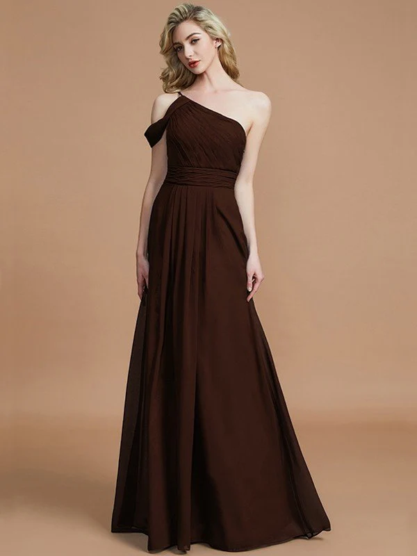 Charming One Shoulder Chiffon Sleeveless Bridesmaid Dresses - Image 9