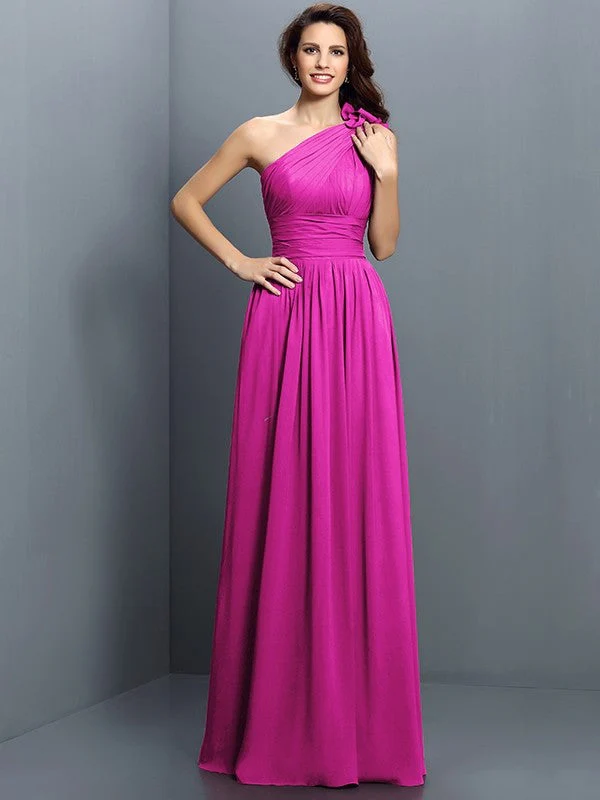 Charming One Shoulder Pleats Sleeveless Long Chiffon Bridesmaid Dresses - Image 10