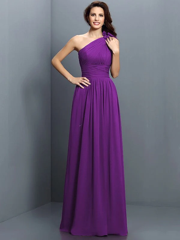 Charming One Shoulder Pleats Sleeveless Long Chiffon Bridesmaid Dresses - Image 12