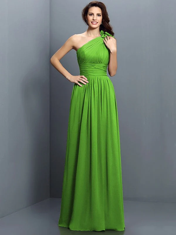 Charming One Shoulder Pleats Sleeveless Long Chiffon Bridesmaid Dresses - Image 13