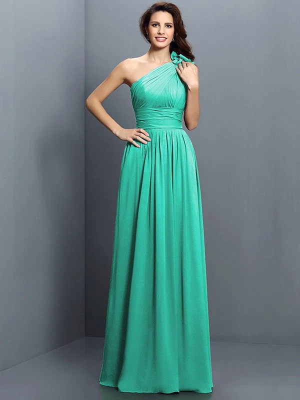 Charming One Shoulder Pleats Sleeveless Long Chiffon Bridesmaid Dresses - Image 14
