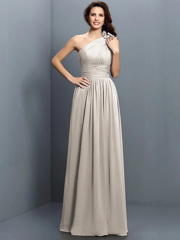 Charming One Shoulder Pleats Sleeveless Long Chiffon Bridesmaid Dresses - Image 15