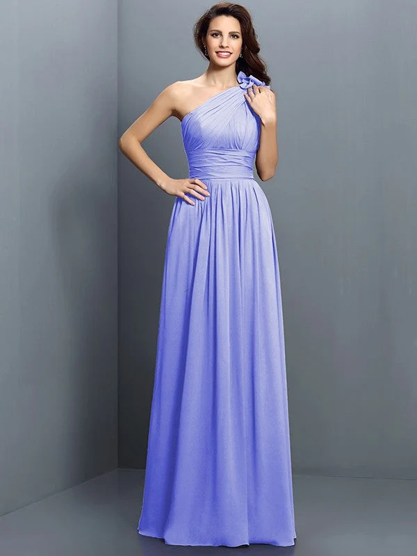 Charming One Shoulder Pleats Sleeveless Long Chiffon Bridesmaid Dresses - Image 16